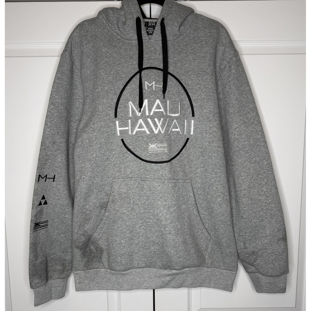HIFINEST Hoodie Mens XL Gray Maui Hawaii Graphic Fleece Pullover Sweatshirt